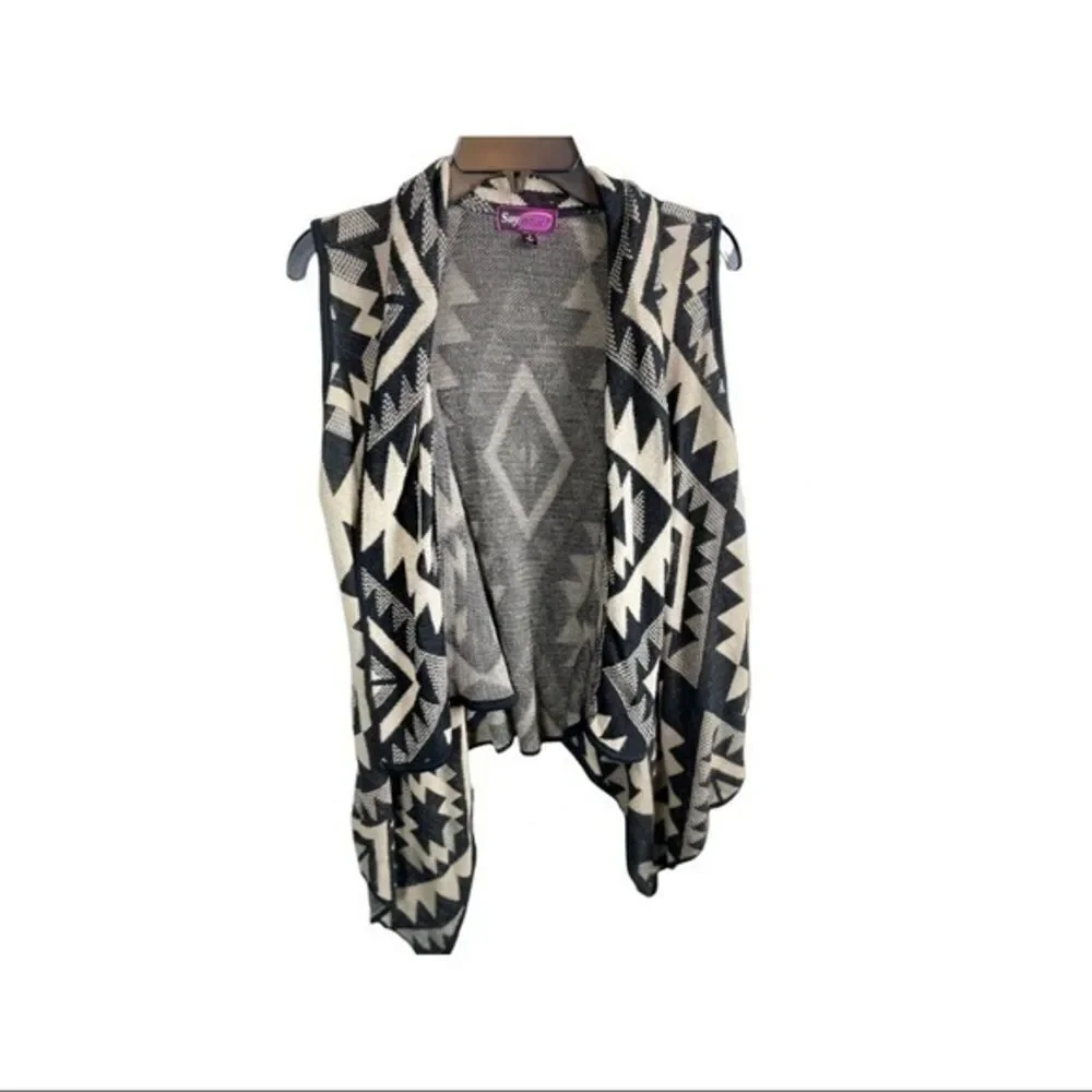 Tan & Black Aztec Cardigan Sweater Vest Size Small by Say What?.